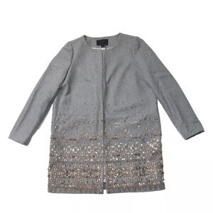 J.Crew Collection Embellished Cocoon Coat in Gray Beaded Wool Topcoat Sz 0 NEW
